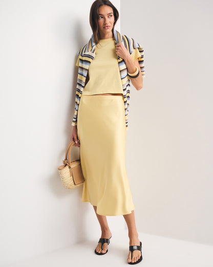 Abercrombie High Rise Satin Midi Skirt