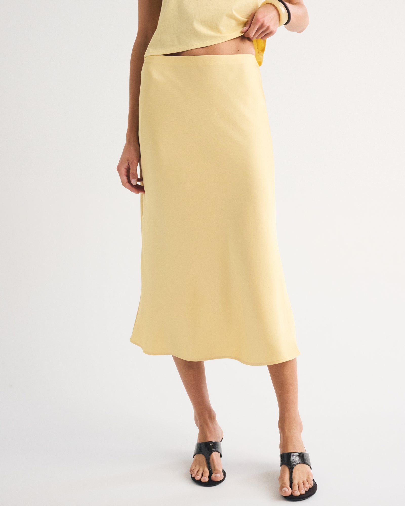 Abercrombie High Rise Satin Midi Skirt