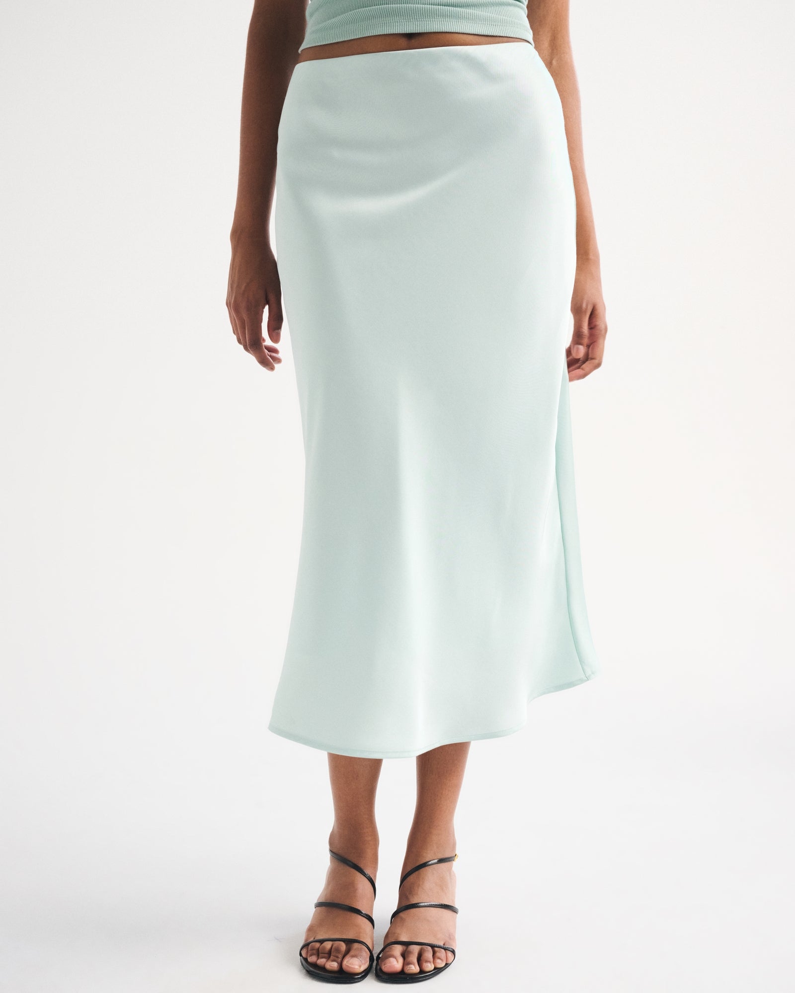 Abercrombie High Rise Satin Midi Skirt