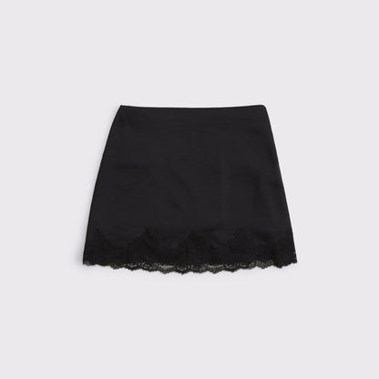 Abercrombie The A&F Scarlett Lace-Trim Satin Mini Skort
