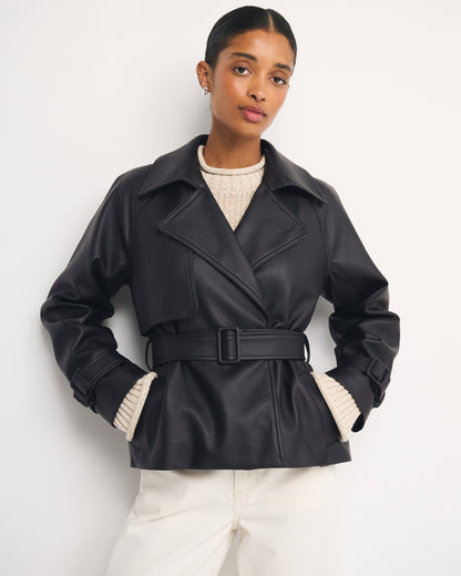 Abercrombie Short Belted Vegan Leather Trench Coat