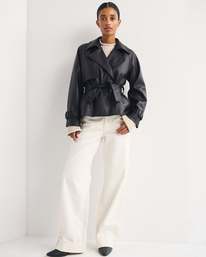Abercrombie Short Belted Vegan Leather Trench Coat