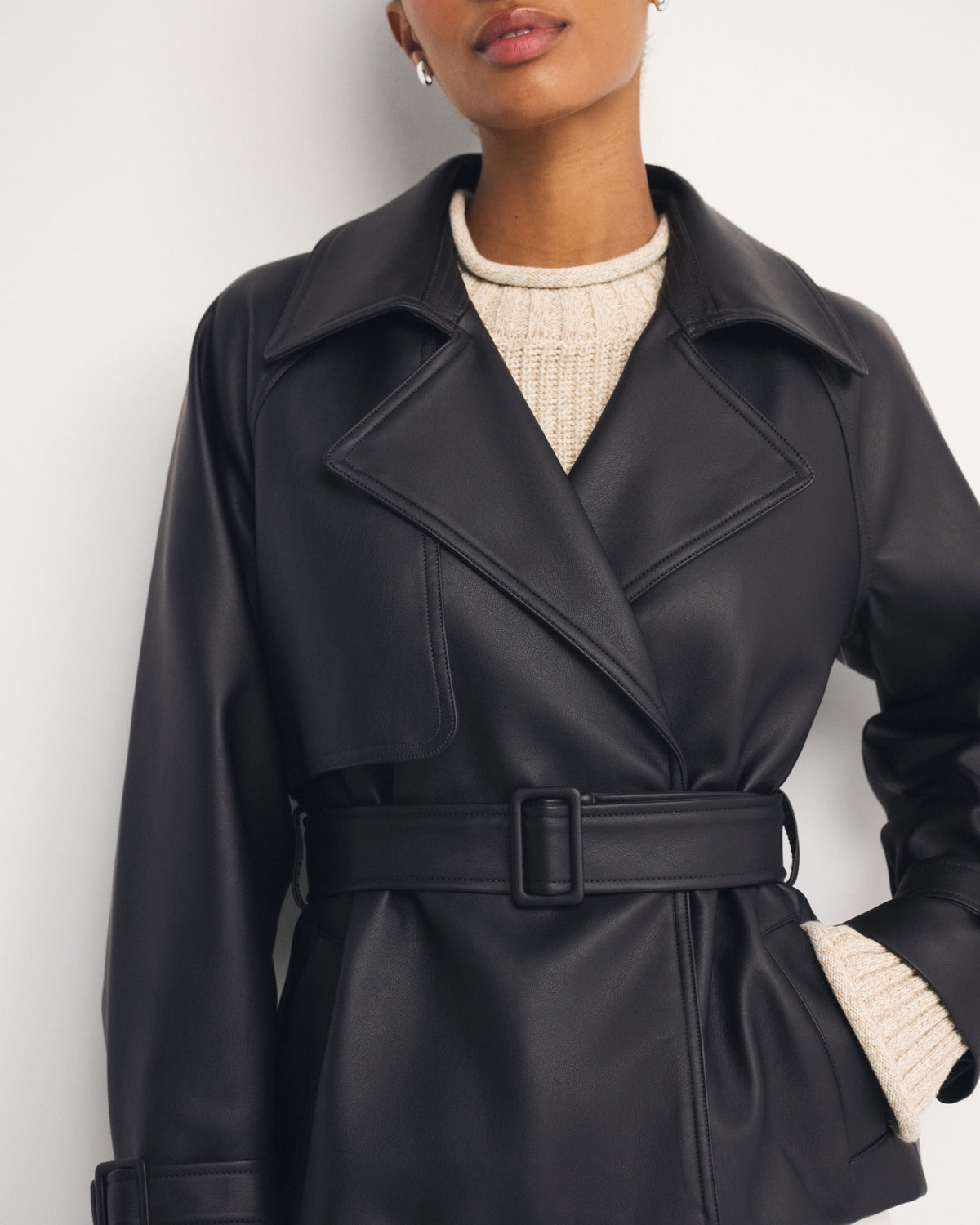Abercrombie Short Belted Vegan Leather Trench Coat