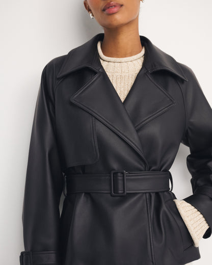 Abercrombie Short Belted Vegan Leather Trench Coat