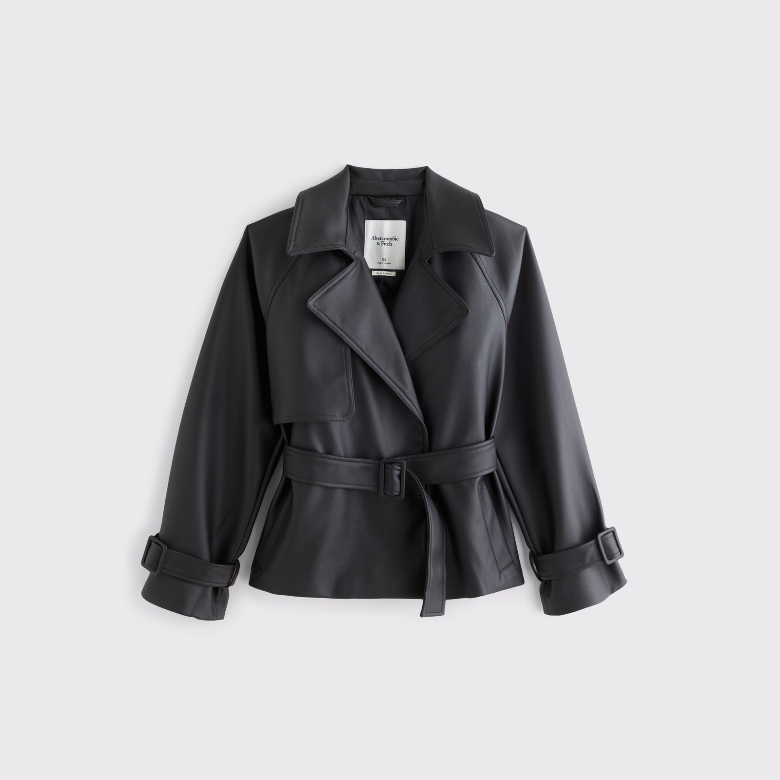 Abercrombie Short Belted Vegan Leather Trench Coat