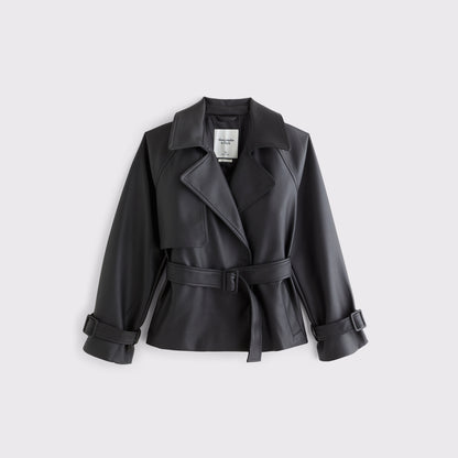Abercrombie Short Belted Vegan Leather Trench Coat