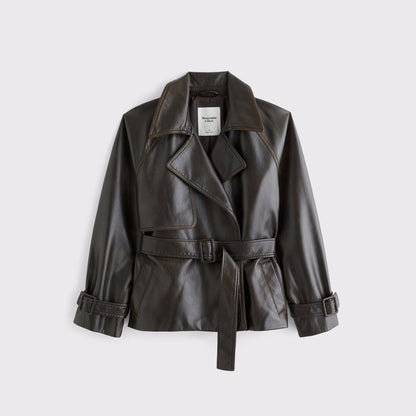 Abercrombie Short Belted Vegan Leather Trench Coat