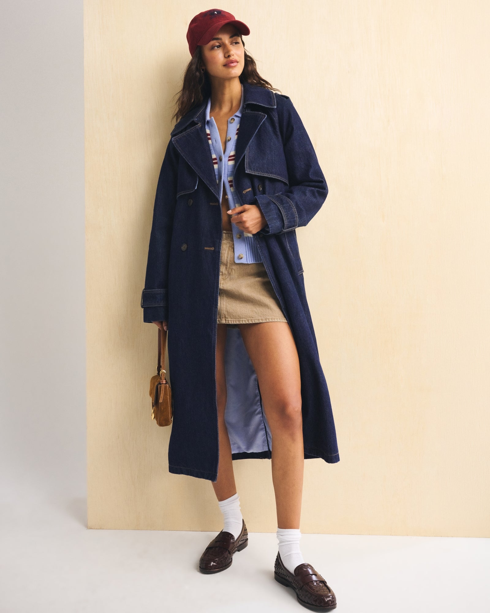 Abercrombie A&F Carrie Long Denim Trench Coat