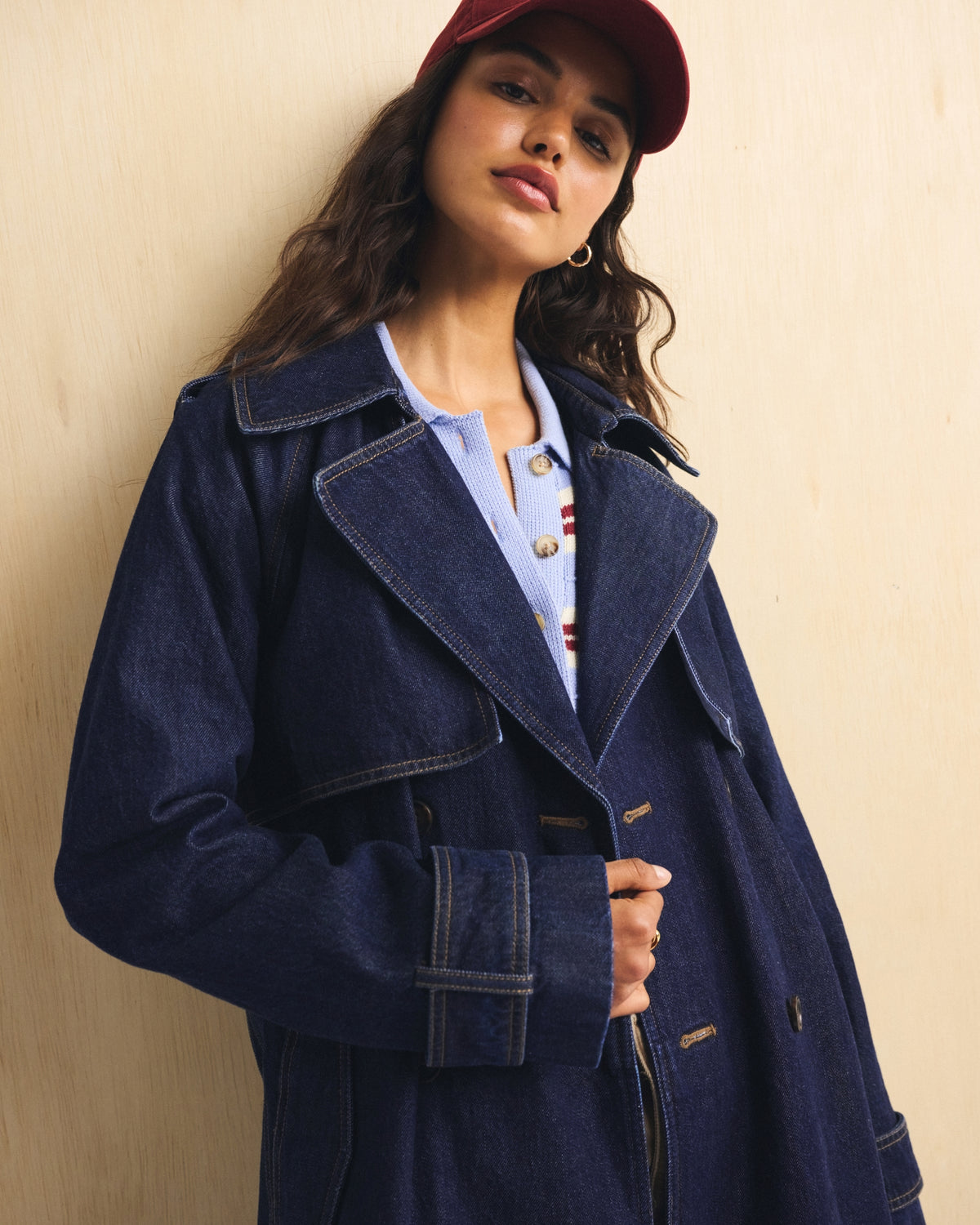 Abercrombie A&F Carrie Long Denim Trench Coat