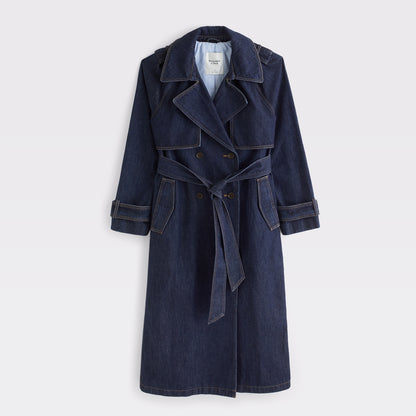 Abercrombie A&F Carrie Long Denim Trench Coat