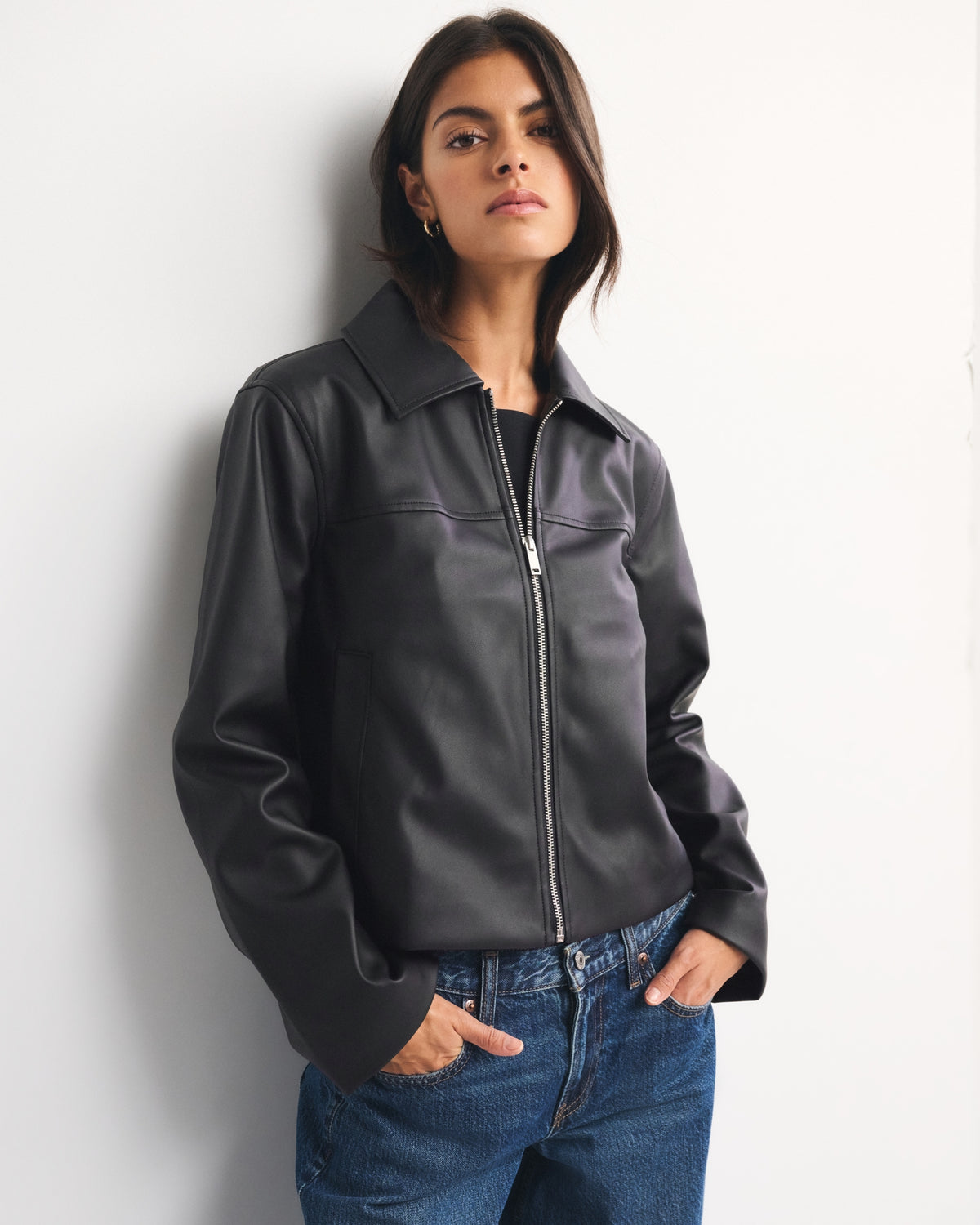 Abercrombie Relaxed Vegan Leather Zip Jacket