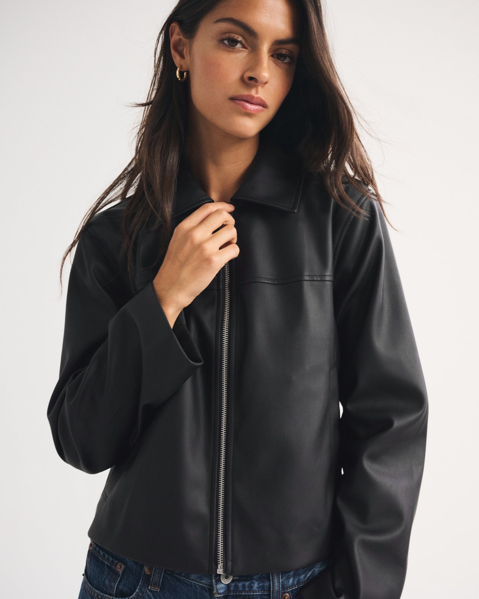 Abercrombie Relaxed Vegan Leather Zip Jacket