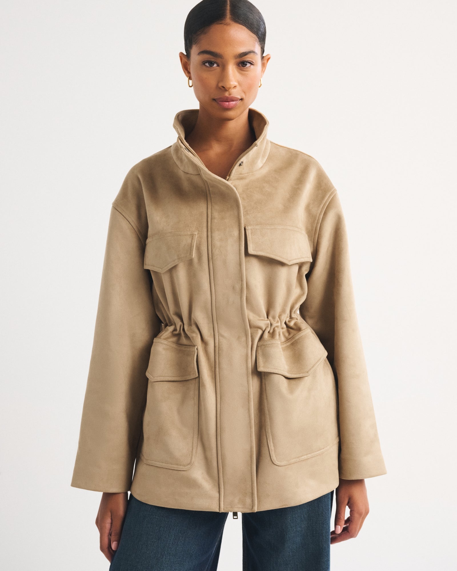 Abercrombie Vegan Suede Cinched Mock Neck Jacket