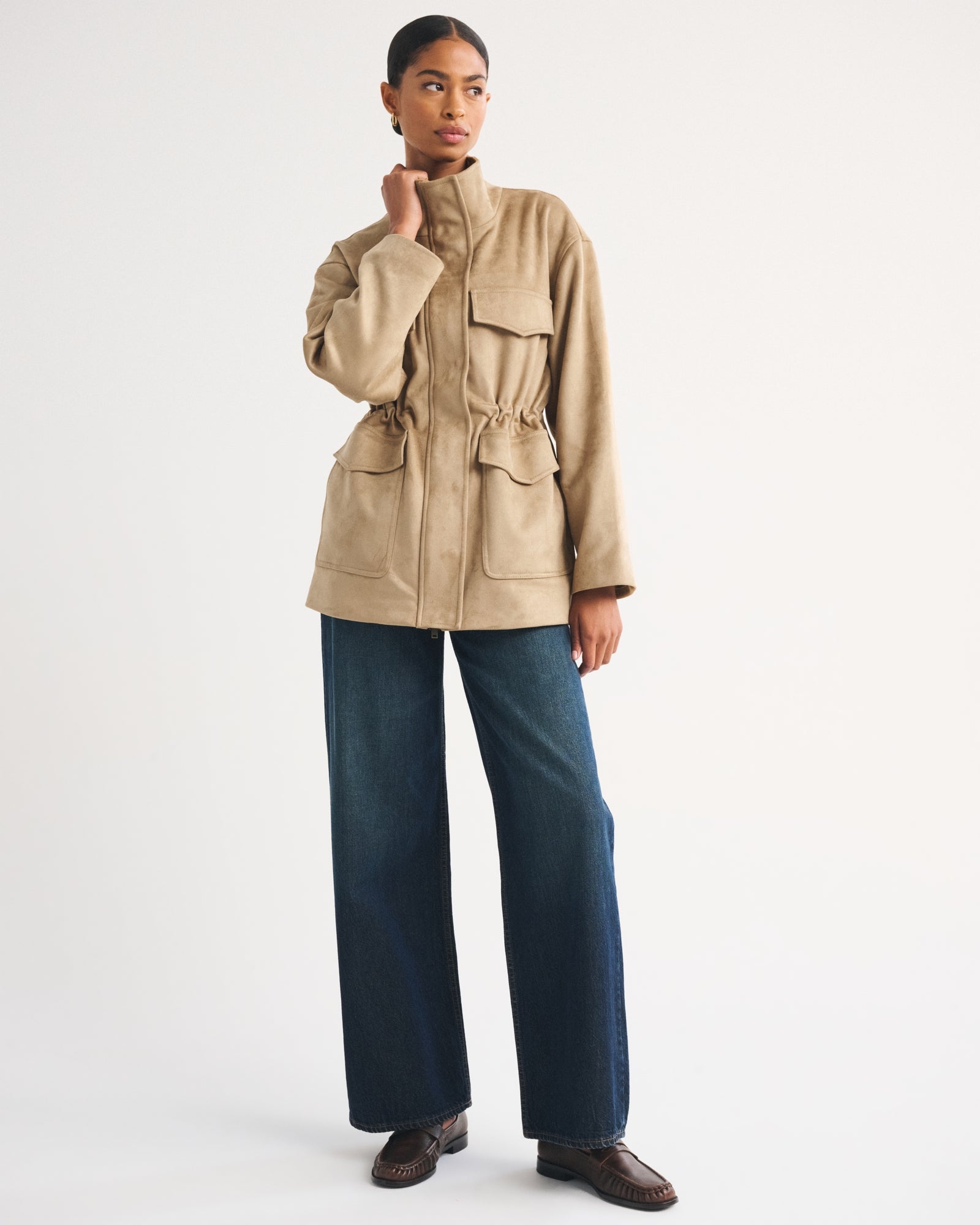 Abercrombie Vegan Suede Cinched Mock Neck Jacket