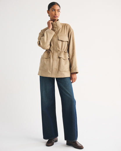 Abercrombie Vegan Suede Cinched Mock Neck Jacket