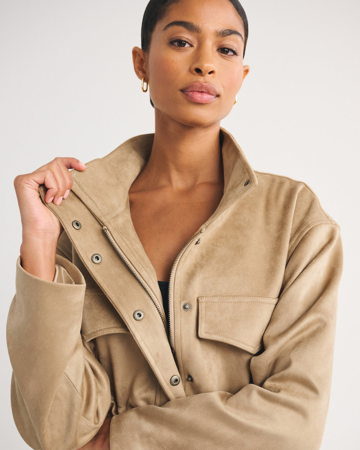 Abercrombie Vegan Suede Cinched Mock Neck Jacket