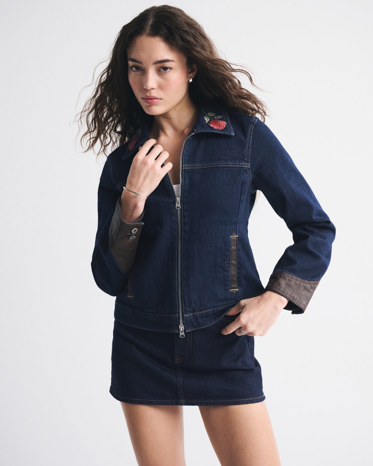 Abercrombie Embroidered Denim Zip-Up Jacket