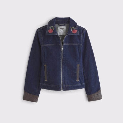 Abercrombie Embroidered Denim Zip-Up Jacket