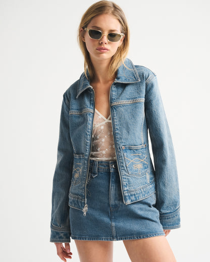 Abercrombie Embroidered Denim Zip-Up Jacket