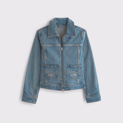 Abercrombie Embroidered Denim Zip-Up Jacket