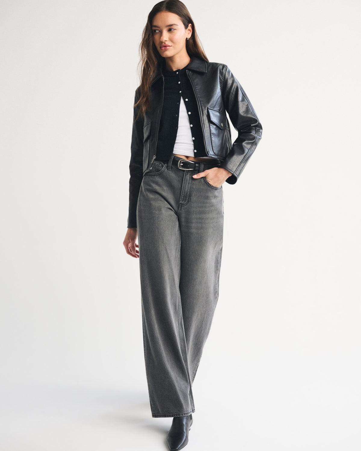 Abercrombie Short Vegan Leather Utility Jacket