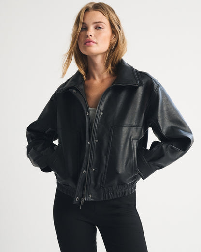 Abercrombie Funnel Neck Vegan Leather Bomber Jacket
