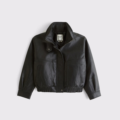 Abercrombie Funnel Neck Vegan Leather Bomber Jacket