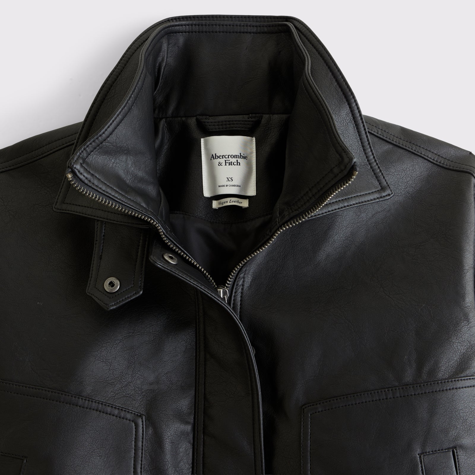 Abercrombie Funnel Neck Vegan Leather Bomber Jacket