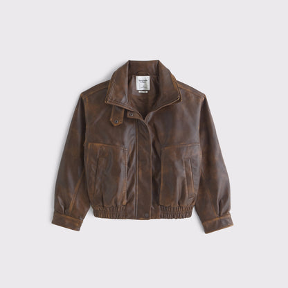 Abercrombie Funnel Neck Vegan Leather Bomber Jacket