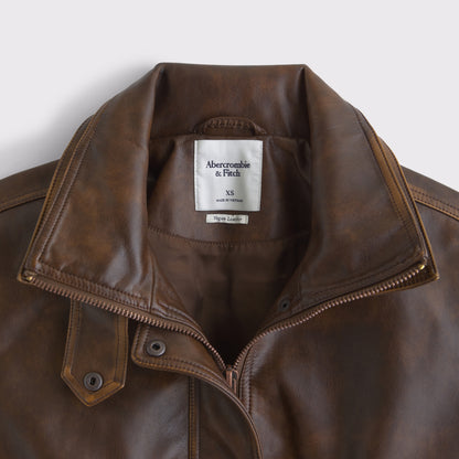 Abercrombie Funnel Neck Vegan Leather Bomber Jacket