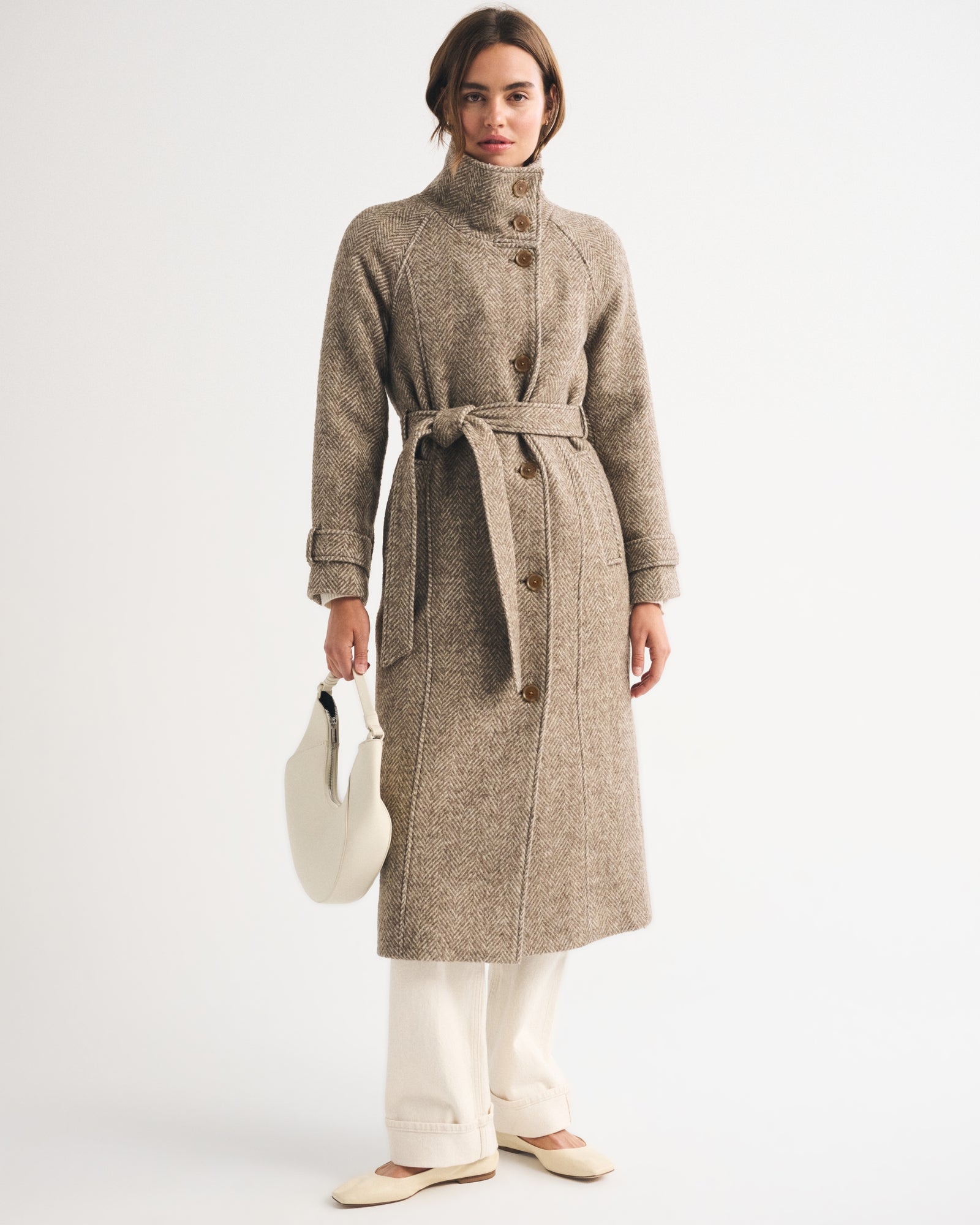 Abercrombie Funnel Neck Wool-Blend Long Coat