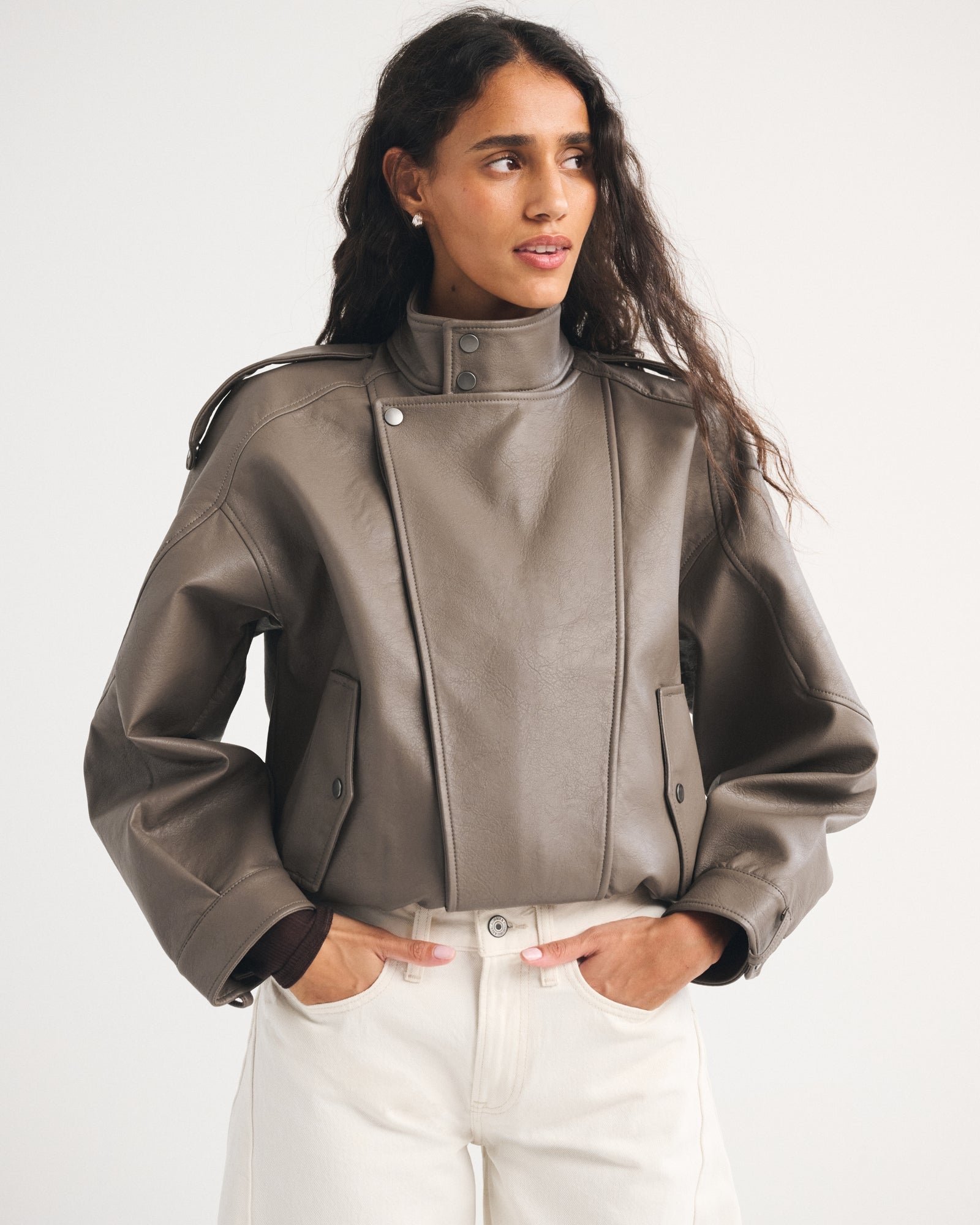 Abercrombie A&F West Village Vegan Leather Bomber Jacket