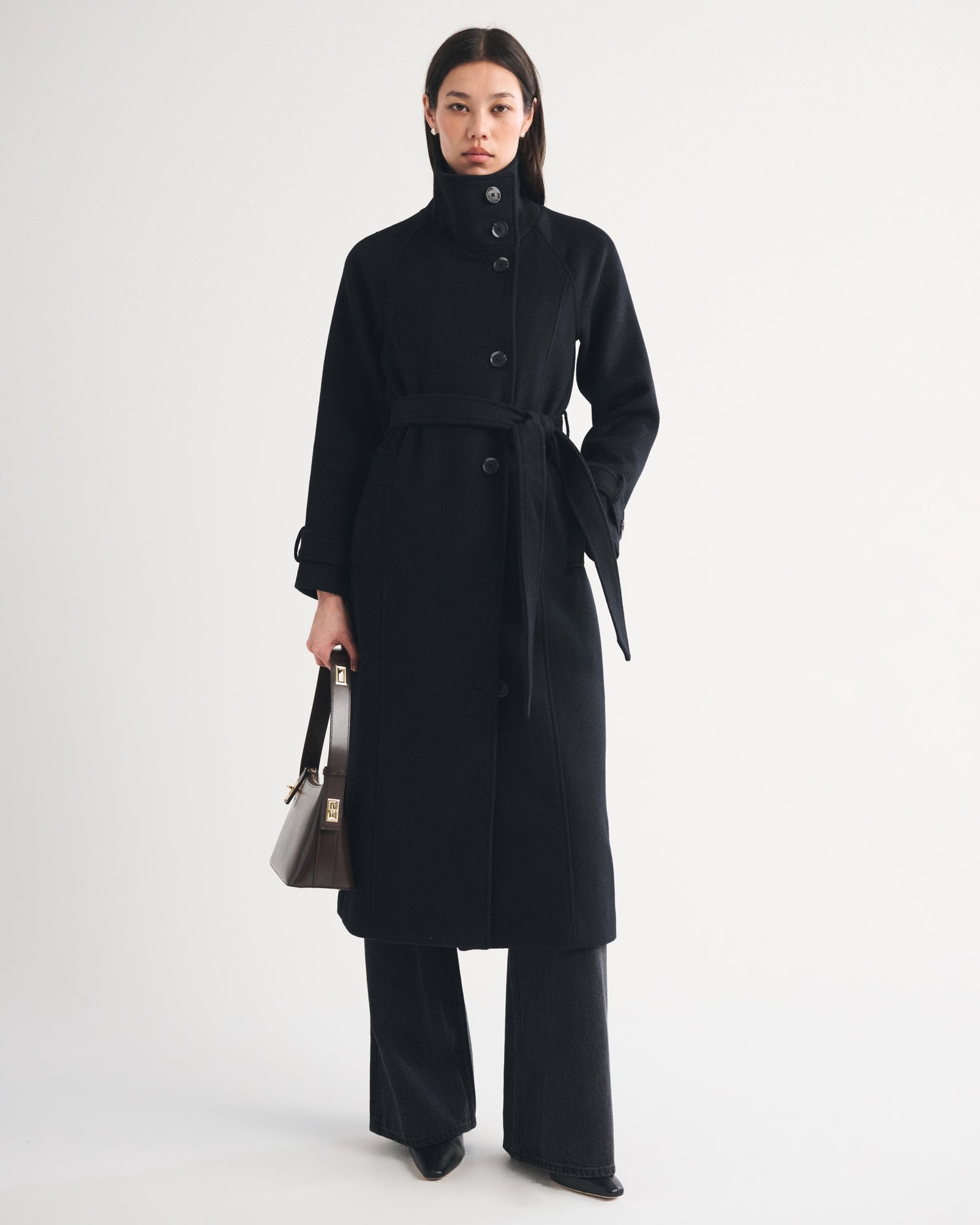 Abercrombie Funnel Neck Wool-Blend Long Coat