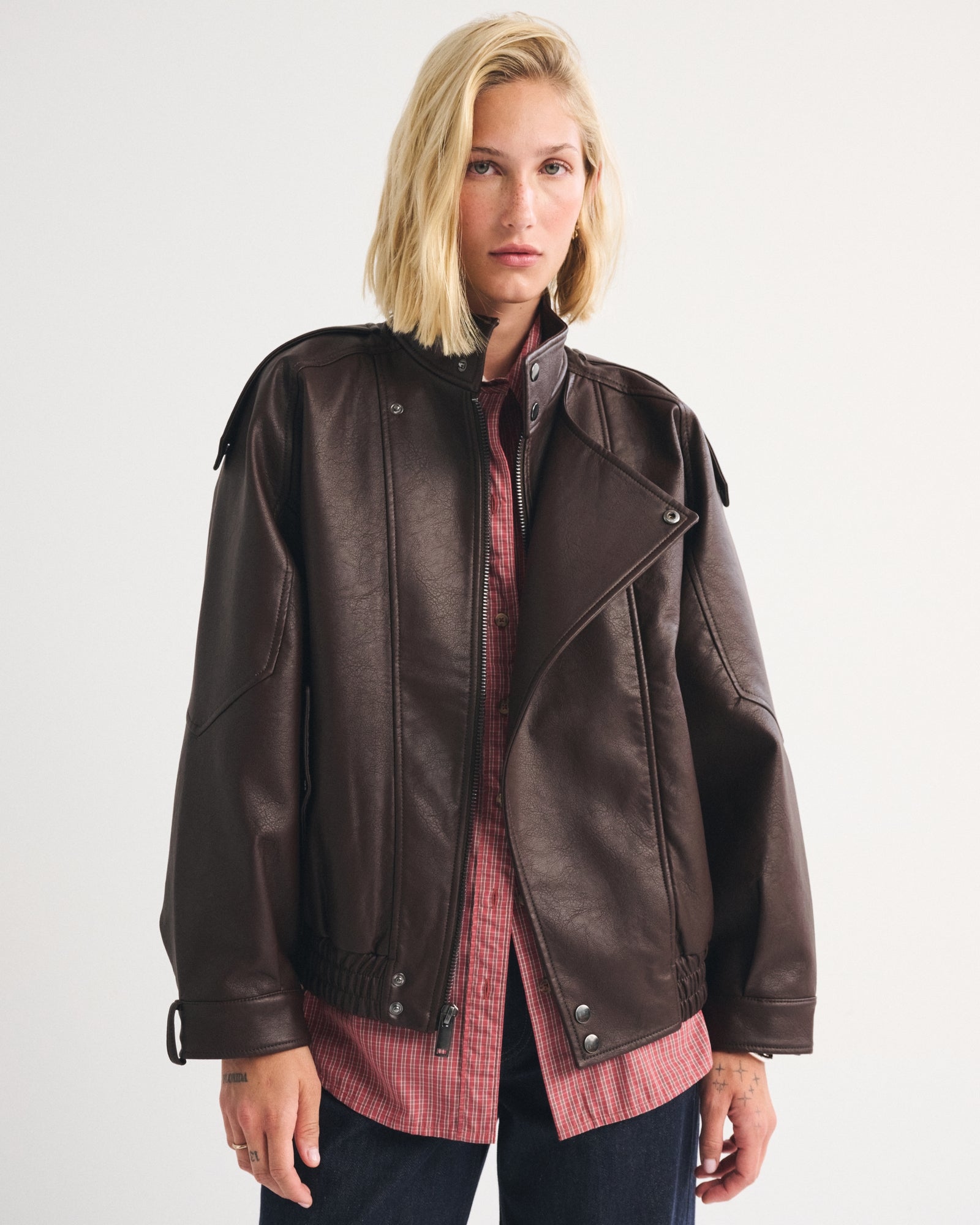 Abercrombie A&F West Village Vegan Leather Bomber Jacket