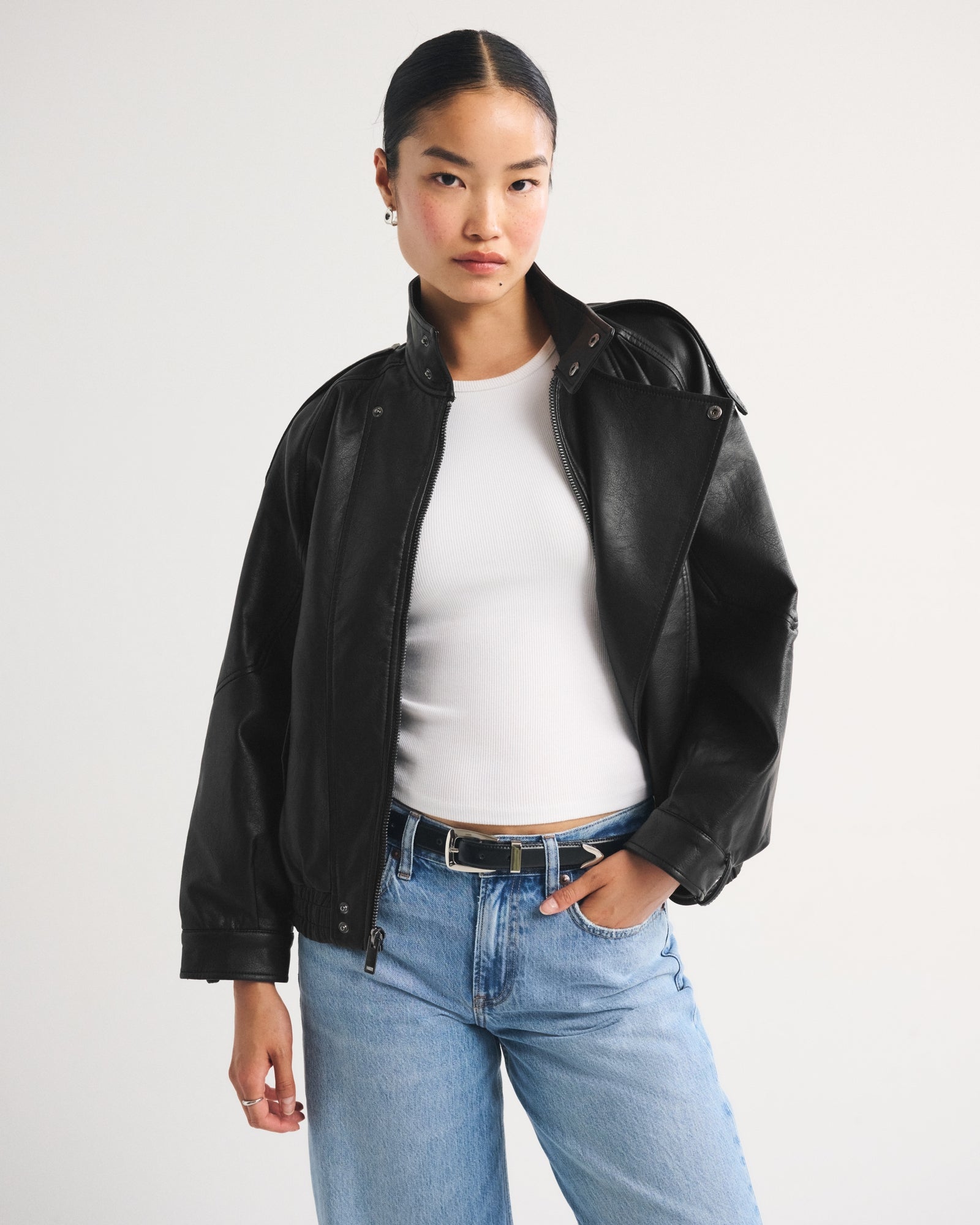 Abercrombie A&F West Village Vegan Leather Bomber Jacket
