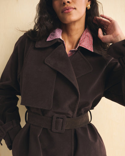 Abercrombie Short Belted Vegan Suede Trench Coat