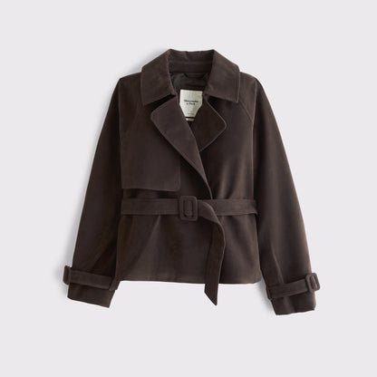 Abercrombie Short Belted Vegan Suede Trench Coat