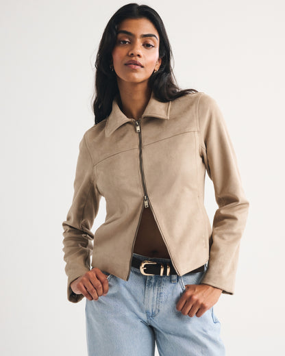 Abercrombie Slim Zip Vegan Suede Jacket