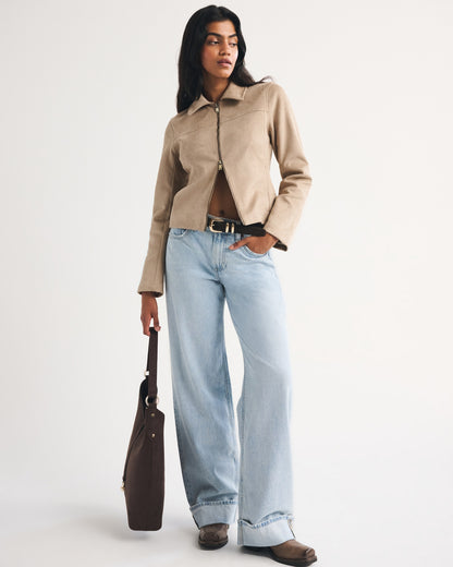 Abercrombie Slim Zip Vegan Suede Jacket
