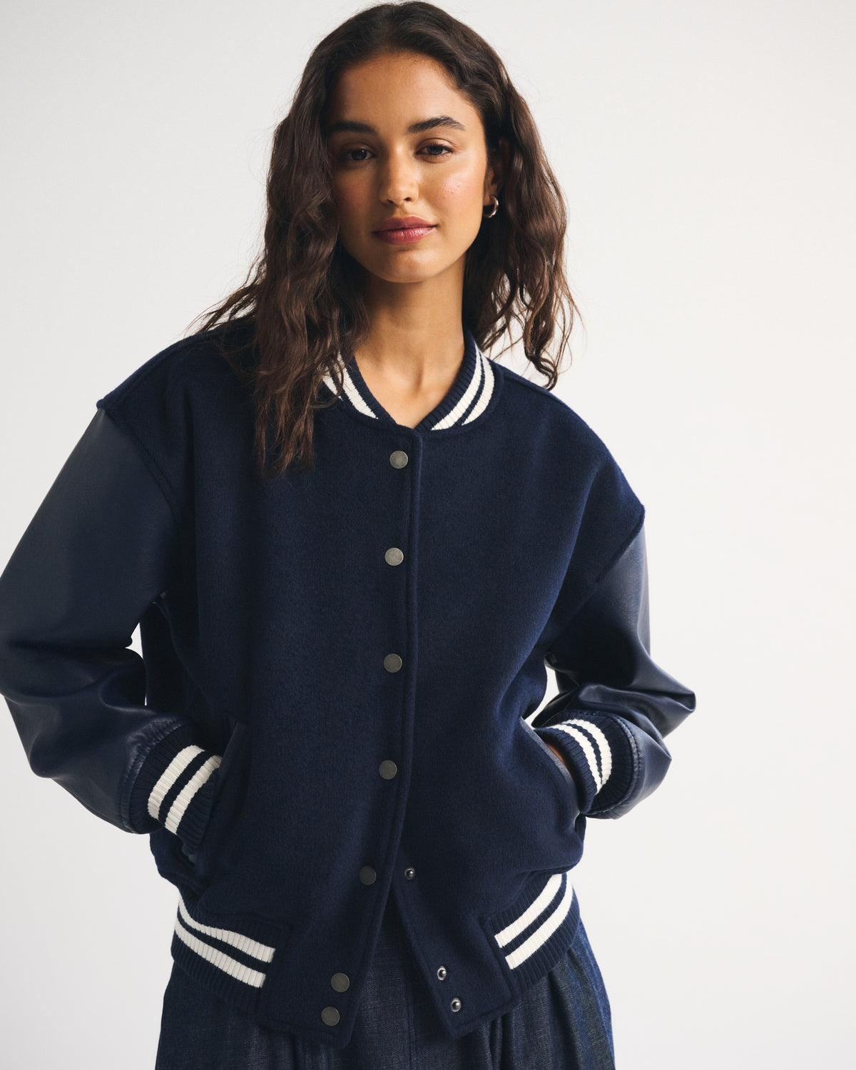 Abercrombie Wool-Blend Varsity Bomber Jacket