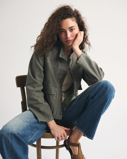 Abercrombie Mock Neck Denim Barn Jacket