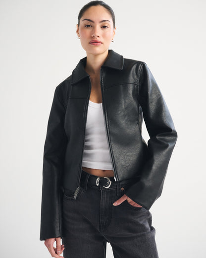 Abercrombie Slim Zip Vegan Leather Jacket