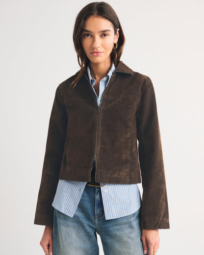 Abercrombie Slim Zip Velvet Denim Jacket