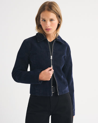 Abercrombie Slim Zip Velvet Denim Jacket