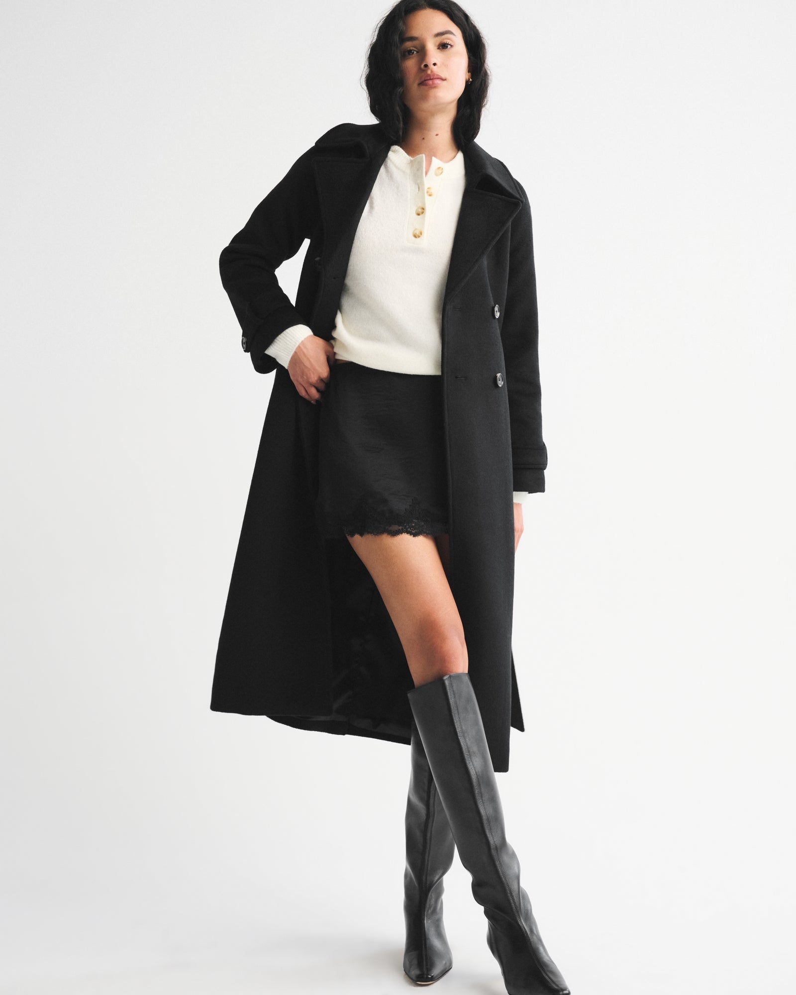 Abercrombie A&F Carrie Wool-Blend Trench Coat