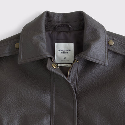 Abercrombie Shrunken Vegan Leather Bomber Jacket
