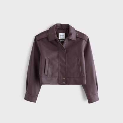 Abercrombie Shrunken Vegan Leather Bomber Jacket