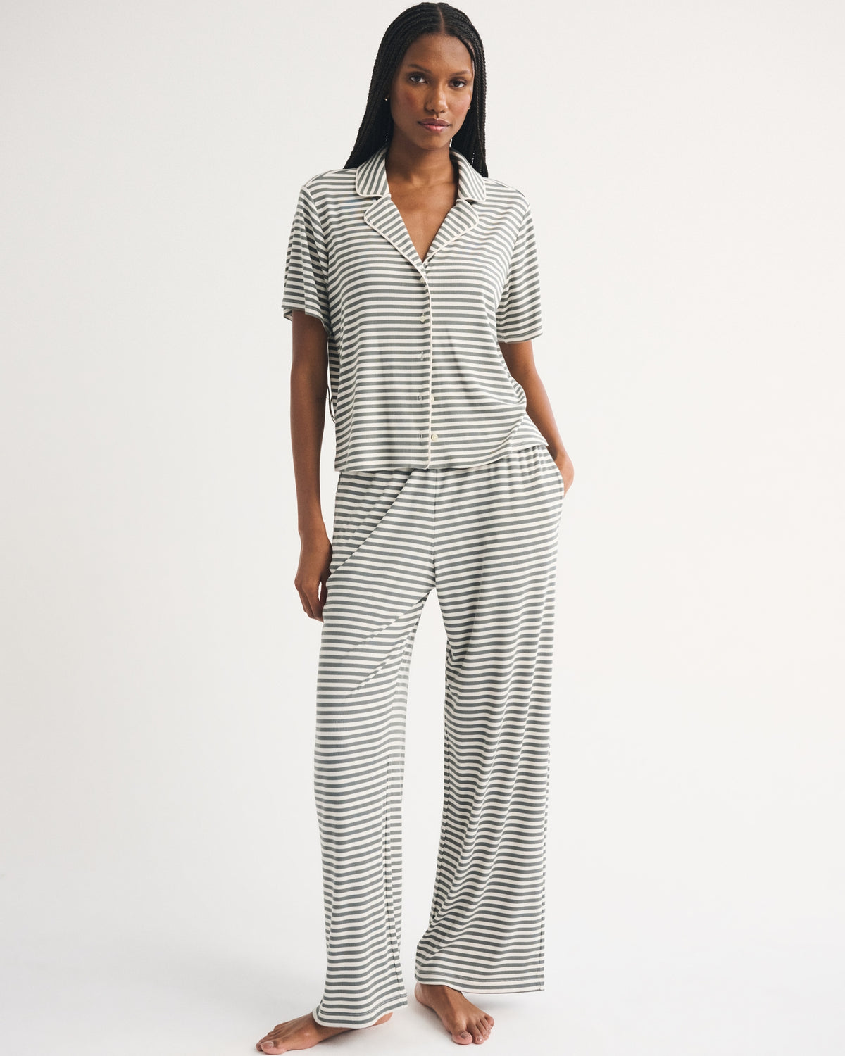 Abercrombie Modal-Blend Lounge Rib Button-Through Shirt
