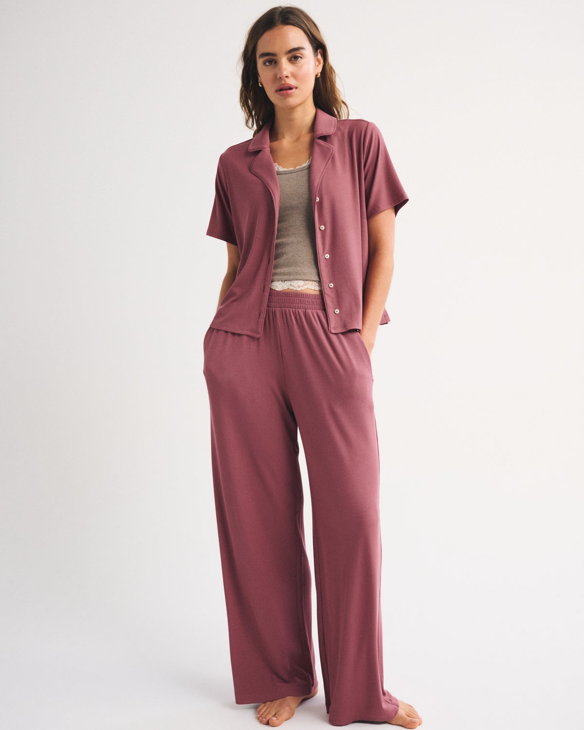 Abercrombie Modal-Blend Lounge Rib Button-Through Shirt