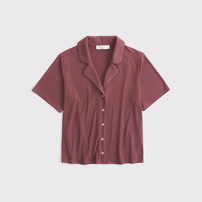 Abercrombie Modal-Blend Lounge Rib Button-Through Shirt
